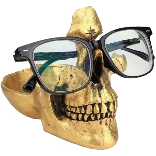 Halloween Holzfiguren Brillenständer in Skelett-Optik, kreativer Brillenhalter, Sonnenbrillen-Ausstellungsständer, Schlüsselhalter, Kunstharz-Skulpturen für den Eingangsbereich, (Gold, One Size) von Feizikaw
