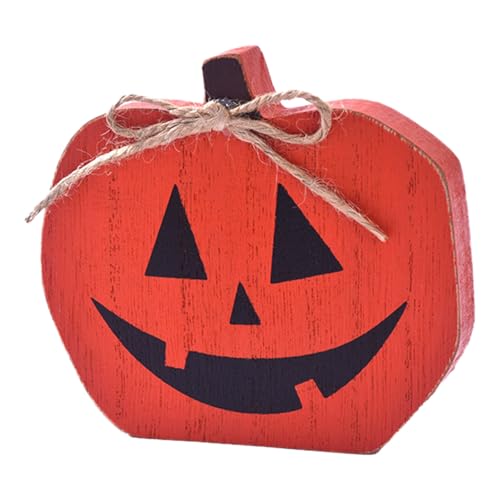 Halloween Holzfiguren Halloween-Dekor-Set aus Holz, 5-teilig, Kürbis, Fledermaus, Hexenhut, Süßigkeiten und Tischdekoration für Zuhause, Party oder (10 14 cm) (A, 10x9x1.8cm) von Feizikaw