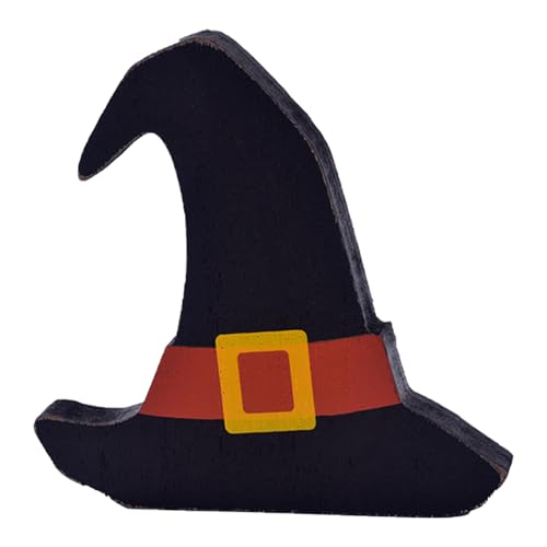 Halloween Holzfiguren Halloween-Dekor-Set aus Holz, 5-teilig, Kürbis, Fledermaus, Hexenhut, Süßigkeiten und Tischdekoration für Zuhause, Party oder (10 14 cm) (D, 11.5x11.5x1.5cm) von Feizikaw