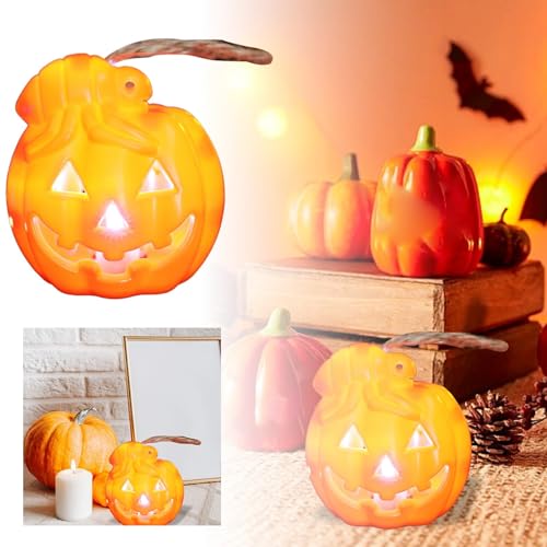 Halloween Holzfiguren Halloween Kürbis Elektronische Kerze Dekoration Prop Leuchter Nacht Licht Festival Atmosphäre Ornament (A, 7.5x7x7cm) von Feizikaw