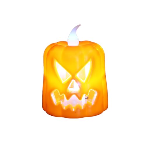 Halloween Holzfiguren Halloween Kürbis Elektronische Kerze Dekoration Prop Leuchter Nacht Licht Festival Atmosphäre Ornament (C, 7x5.5x5.5cm) von Feizikaw