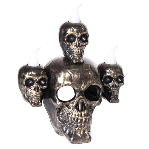 Halloween Holzfiguren Halloween Panik Lampe Kerze Lampe Dekoration Flammenlose Elektronische Kerze Prop Desktop Dekoration Party Dekoration (Gold, 14cm×12cm) von Feizikaw