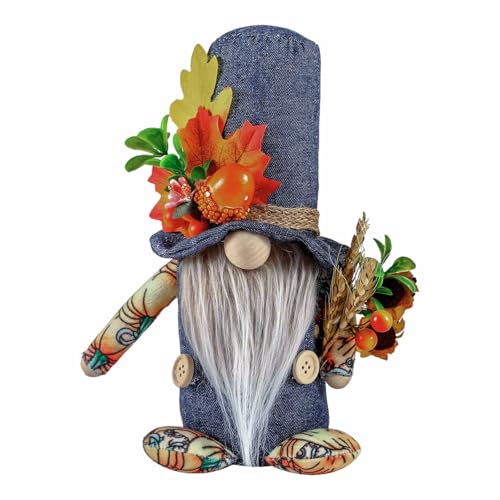 Halloween Holzfiguren Kürbis Festival Maple Leaf Gesichtslosen Puppe GNOME Thanksgiving Herbst Farbe Ornament (A, 23x12x9cm) von Feizikaw
