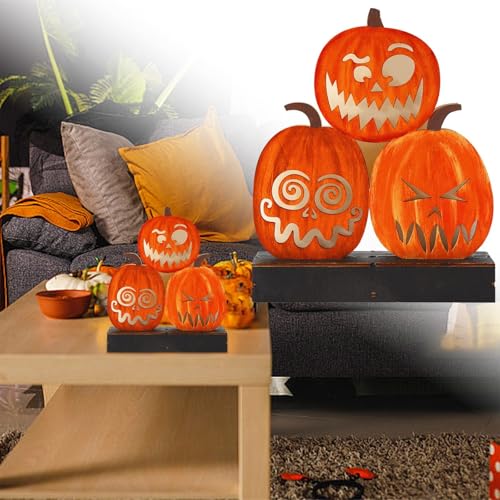 Halloween Holzfiguren Leuchtende Kürbisdekorationen aus Holz für die Halloween-Party, perfekt für eine festliche Dekoration mit Kürbisthema (Orange, 16.7cm) von Feizikaw