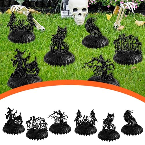 Halloween Kantenhocker Stück Halloween-Waben-Mittelstücke, Happy Halloween, Papierfächer-Dekorationen, Kürbis, Hexe, Fledermaus, Katze, Vogelkäfig, Kerzenlicht, 3D-schwarze, (Black, 17 * 16.8cm) von Feizikaw