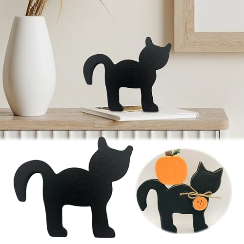 Halloween Kuchen Deko Halloween süße Mini Holz Dekoration schwarze Home Atmosphäre Dekoration (Black, 10x8.5cm) von Feizikaw