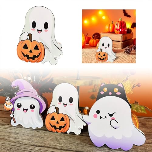 ​​Halloween-Ornament​​ Niedliches Halloween-Schild Schafft eine gotische Atmosphäre Innen- und Außendekorationen Halloween-Skulptur Freistehend Niedlich Geeignet Für Bücherregal Tablett (A, 10X12.6cm) von Feizikaw