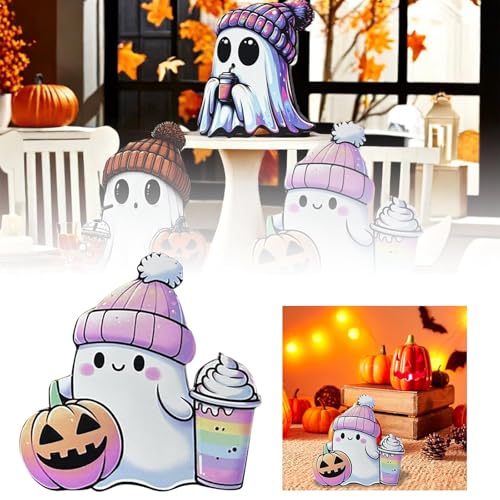 ​​Halloween-Schaustück​​ Süße Halloween-Innendekoration, Halloween-Dekoration, Holzschild, Desktop-Layered-Tablett-Dekoration, süße Getränke-Kürbis-Layered-Tablett-Dekoration (A, 13.5X13.9cm) von Feizikaw
