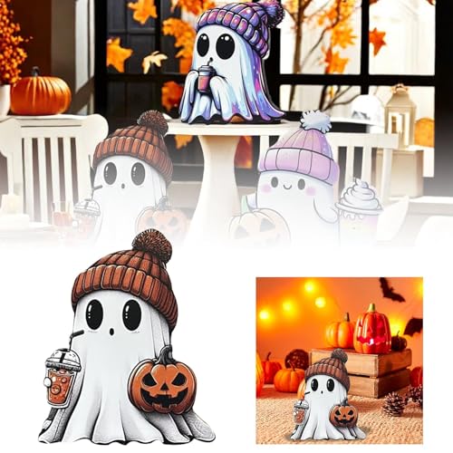 ​​Halloween-Schaustück​​ Süße Halloween-Innendekoration, Halloween-Dekoration, Holzschild, Desktop-Layered-Tablett-Dekoration, süße Getränke-Kürbis-Layered-Tablett-Dekoration (B, 11.5X13.5cm) von Feizikaw