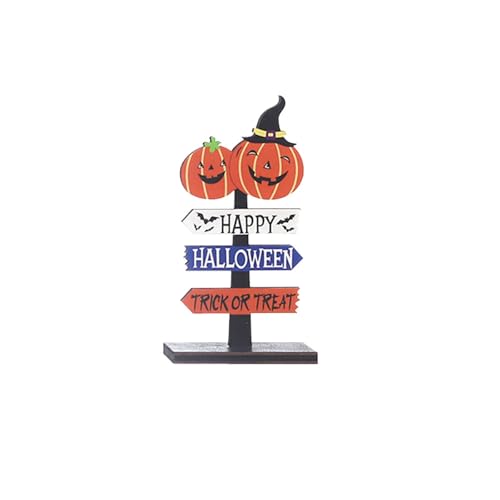 Halloween Schreibtisch-Ornament Halloween-Holzdekorationen: Aufwendig geschnitzte Kürbisse und Ornamente für den Kaminsims und die Dekoration zu Hause, einzigartig und saisonal (Orange, 14X8X4CM) von Feizikaw