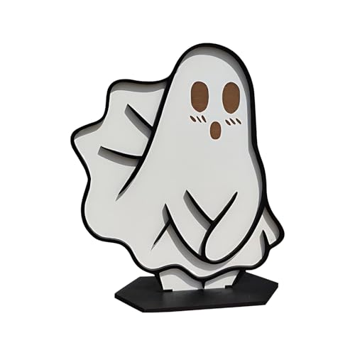 Halloween Schreibtisch-Ornament Niedliche Display-Kunst, Halloween-Dekorationen, Halloween-Holzdisplay für den Innenbereich, Halloween-Display, Halloween-Holzschild für Party, (White, 15X11CM) von Feizikaw