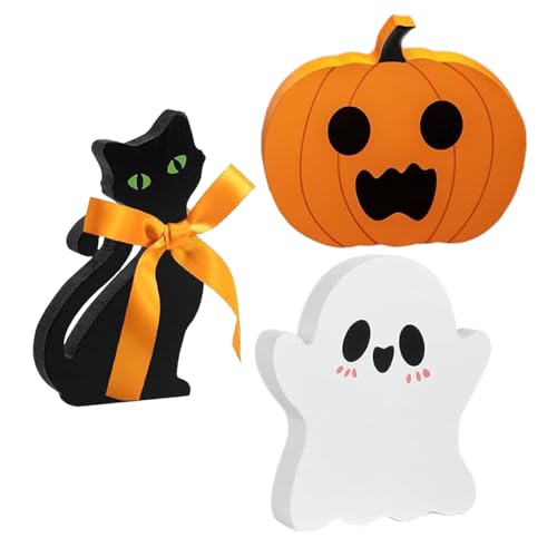 Halloween Tischdeko Sommer 3 Teile/satz Halloween Tiered Tablett Nette Und Kürbis Dekorationen Halloween Tisch Holz Halloween Für Home Kaminsims Kamin Regal (Orange, 12.95X7.8CM) von Feizikaw