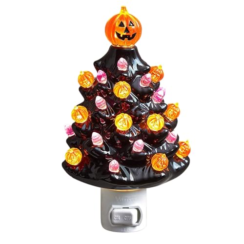 Halloween Tischdeko Sommer Keramik Halloween Schwarzer Baum Halloween Plug In Kleines Nachtlicht Schwarzer Weihnachtsbaum (Black, 15.2X9.1X8CM) von Feizikaw