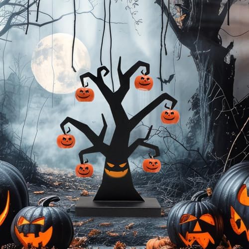 Halloween-Tischdekoration​​ Halloween-, Kürbis-Baumdekoration, kleine Baumdekoration, schwarze Halloween-Dekoration, Halloween-Dekoration (Black, 16 * 12.4 * 4cm) von Feizikaw