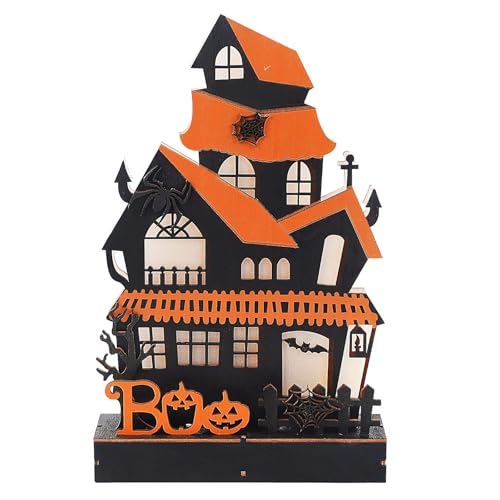 Halloween Tischdekorationselement​​ Halloween Deko: Leuchtende Holzrequisiten & gespenstische Partyaccessoires für eine gruselige Atmosphäre (Orange, 27X17X5CM) von Feizikaw