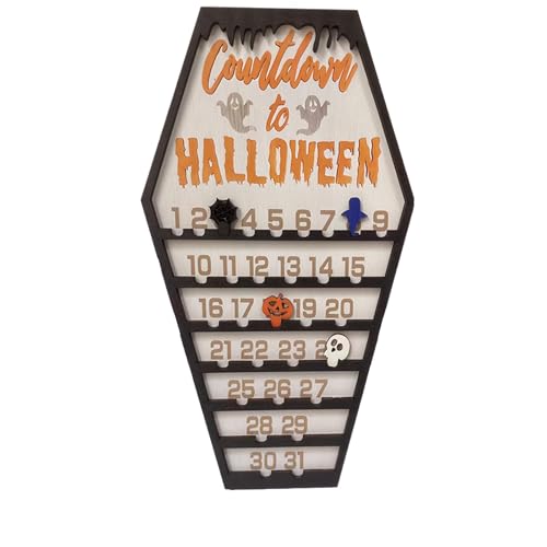 ​​Halloween Tischoberfläche Muster​​ Halloween Holz Requisite Countdown Zeichen Countdown Kalender (Khaki, 30X17CM) von Feizikaw