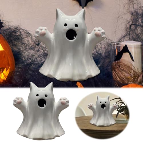 ​​Halloween Zierobjekt​​ Halloween Ornament Halloween Party Dekoration Handwerk Hause Katze Harz Tisch Dekoration (White, 10cm) von Feizikaw