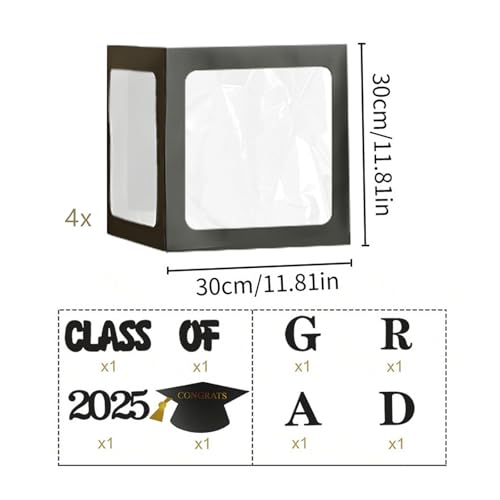 Hochzeit Accessoires 2025 Graduation Party Dekoration Set Schwarz Ballon Boxen Mit Buchstaben Glänzende Foto Requisiten Dekoration (Black, 30cm) von Feizikaw