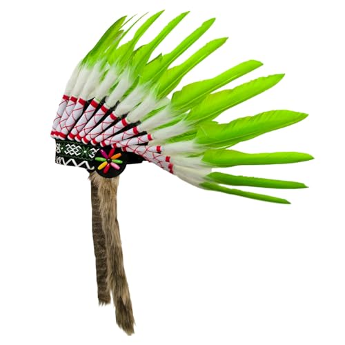 Hochzeit Party ZubehöR Indischer Hut, dekorativer Federkopfschmuck für Bühnenauftritte, Festivals, Halloween (Green, 43x30 cm) von Feizikaw