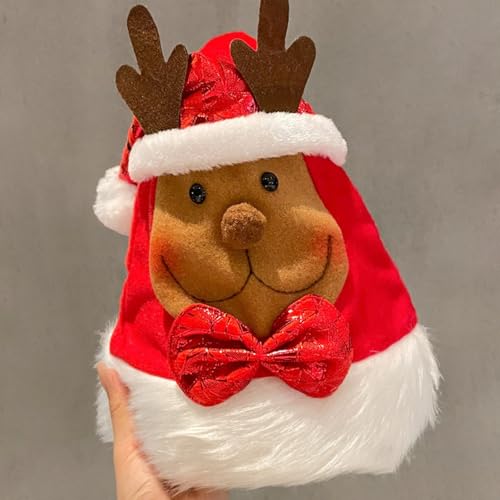 Hochzeit Party Zubehör Süße Weihnachtsmütze für Kinder und Erwachsene Weihnachtsmannmützen & Schneemann-Kostümzubehör (D, 31.5X44cm) von Feizikaw
