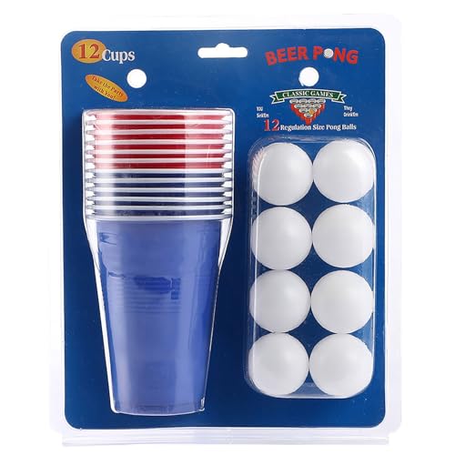 Party Accessoires Beer Pong Becher Set Beer Pong Becher Enthält 12 Becher Und 12 Tischtennis 500 Ml Beer Pong Becher Wiederverwendbare Beer Pong Party Becher Für Party Trinkspiele (B, 27.8x23x9.5cm) von Feizikaw