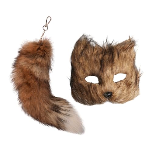 Party Accessoires Lustig Gesichtsschutz für Erwachsene, schwarzer Gesichtsschutz mit Tiermotiv, Make-up, Tanz, für Männer und Frauen, Halbgesichtssimulation, Gesichtsschutz mit süßem (Brown, 40CM) von Feizikaw