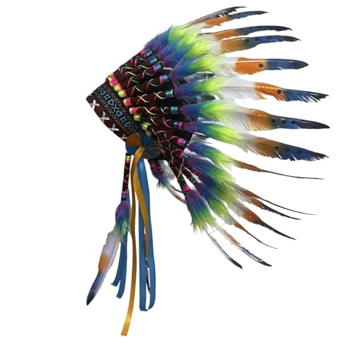 Party Accessoires Lustig Indischer Hut, dekorativer Federkopfschmuck für Bühnenauftritte, Festivals, Halloween (Light blue, 43x30 cm) von Feizikaw