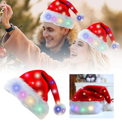 Party Accessoires Lustig Leuchtende Weihnachtsmützen. Weihnachtsfeier-Dekoration für Kinder und Erwachsene. Bunte Mützen mit Lichtern. (B, 35x45 cm) von Feizikaw