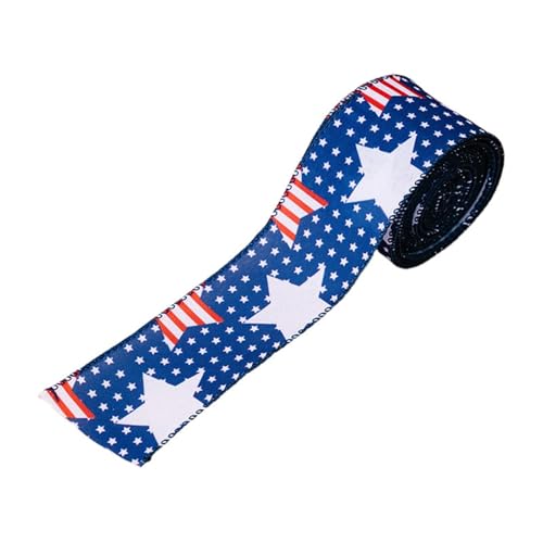 Party Accessoires Lustig Patriotisches Drahtband mit 6 Streifen/Marineblau und Glitzersternen, patriotisches Band zum Basteln, Kranzband zum 4. Juli (C, One Size) von Feizikaw