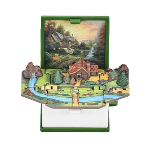 Schlüssel 3D-Klappbuch, ländliche Welt, Bombenexplosionsbuch, idyllischer Schlüsselanhänger, Bombenbuch, Spielzeug, Dekompressionsbeutel, Anhänger, Geschenke für Kinder, Freunde (Green, One Size) von Feizikaw