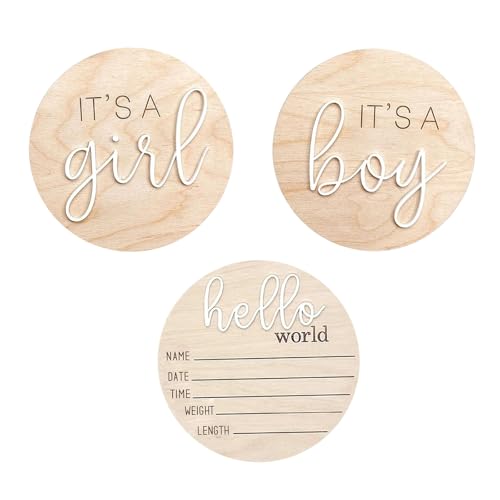 Schreibtisch-Ornamente 3 Stück Schilder zur Ankündigung von Neugeborenen: „It’s A Boy Its A Girl Hello World“ aus Holz, rund, zur Enthüllung des Geschlechts, Willkommensschild fürs (Beige, 13x13x3cm) Schreibtisch-Ornamente 3 Stück Schilder zur Ankündigung von Neugeborenen: „It’s A Boy Its A Girl Hello World“ aus Holz, rund, zur Enthüllung des Geschlechts, Willkommensschild fürs (Beige, 13x13x3cm) von Feizikaw