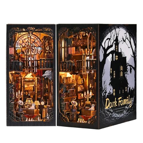 ​​Tischplatte Zierde​​ Halloween-Buchset mit dunklem Familienthema und Beleuchtung, Holzpuzzle für Erwachsene, stereoskopisches DIY-Set und eine großartige Möglichkeit, Stress (Black, 32X21X6cm) von Feizikaw