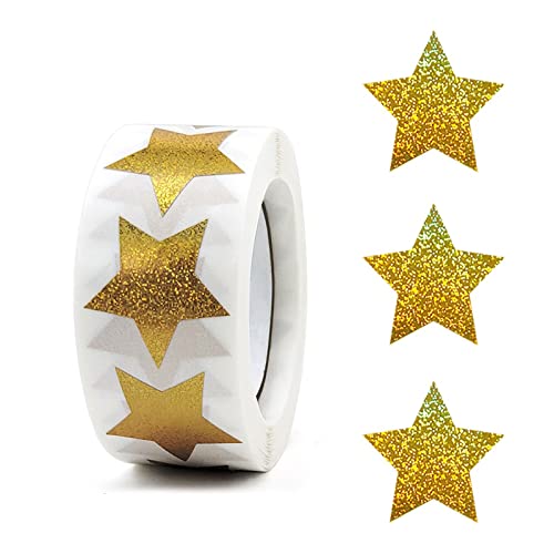 Feliciay 500 Stück Gold Sterne Aufkleber Rolle, Weihnachten Aufkleber, Glitzer Sticker Aufkleber für Kinderbelohnung in Schule Klassenzimmer Selbstklebend, Weihnachtsaufkleber für Weihnachten Deko von Feliciay