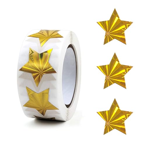 Feliciay 500 Stück Gold Sterne undSmiley Aufkleber Rolle,Glitzer Sticker Aufkleber für Kinderbelohnung in Schule Klassenzimmer Selbstklebend,Sticker Smileys für Party Dekoration（Laserstern） von Feliciay