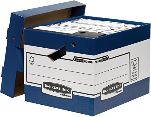 Fellowes 0038801 Caisse D Archivierung, schwere Belastung mit ergonomische Griffe Banker Box System – Montage Automatische – Weiß/Blau (10 Stück) von Fellowes