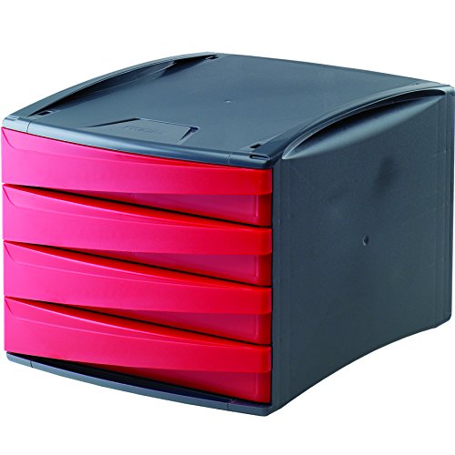 Fellowes G2Desk mit 4 Schubladen aus 80% Recyclingmaterial, dunkelgrau/rot von Fellowes