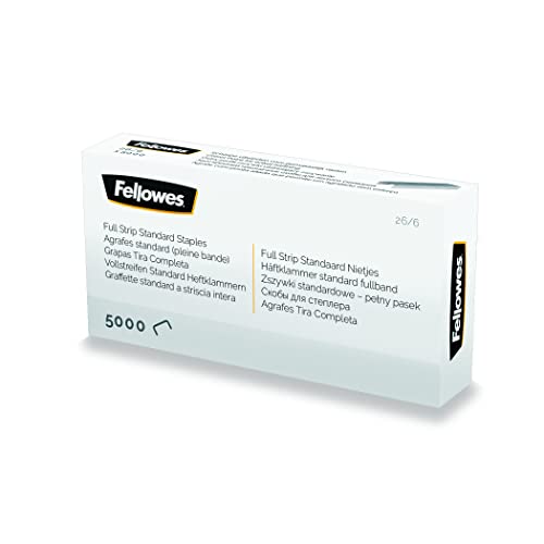 Fellowes Heftklammern 26/6 mm für Full-Strip/Vollstreifen-Heftgeräte – Packung mit 5000 Stück – Silber von Fellowes