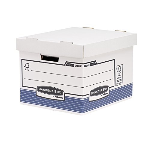 Fellowes R-Kive Prima Standard Archivbox mit automatischem FastFold Aufbau, 10 Stück, weiß/blau von BANKERS BOX