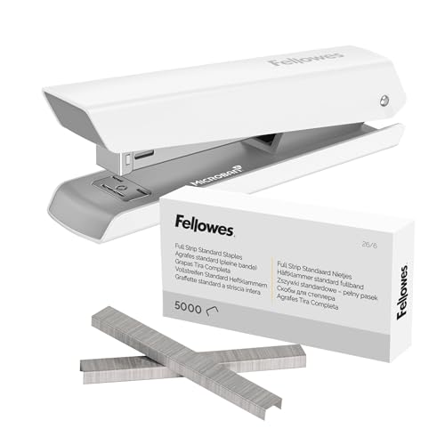 Fellowes Tacker LX820 Klassischer Hefter mit Microban Technologie Heftgerät für 24/6mm und 26/6mm Hefklammern - Weiß - 1 Stück + Heftklammern 26/6 mm für Full-Strip/Vollstreifen-Heftgeräte von Fellowes