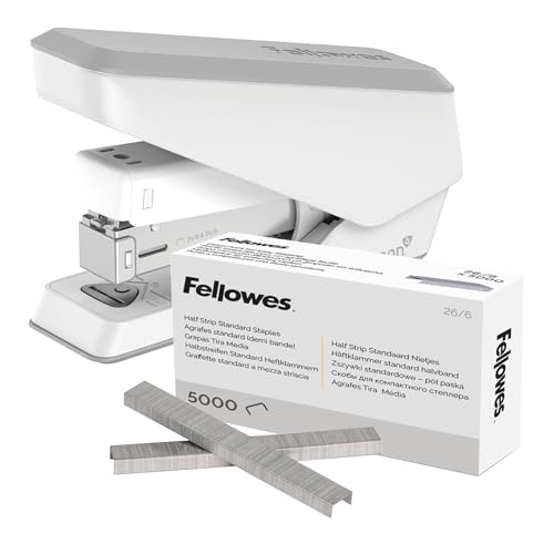 Fellowes Tacker LX840 Easy-Press Hefter mit Microban Technologie Heftgerät für 24/6mm und 26/6mm Hefklammern - Weiß - 1 Stück + Heftklammern 26/6 mm für Full-Strip/Vollstreifen-Heftgeräte von Fellowes