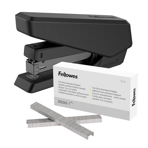 Fellowes Tacker LX850 Easy-Press Hefter mit Microban Technologie Heftgerät für 24/6mm und 26/6mm Hefklammern - schwarz - 1 Stück + Heftklammern 26/6 mm für Full-Strip/Vollstreifen-Heftgeräte von Fellowes