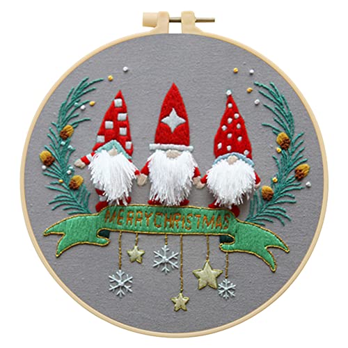 Feltsky Weihnachts Gnome Stickset für Anfänger mit 20cm Stickrahmen, Fäden, Nadeln, Anleitung, Stickerei-Starter-Kits von Feltsky