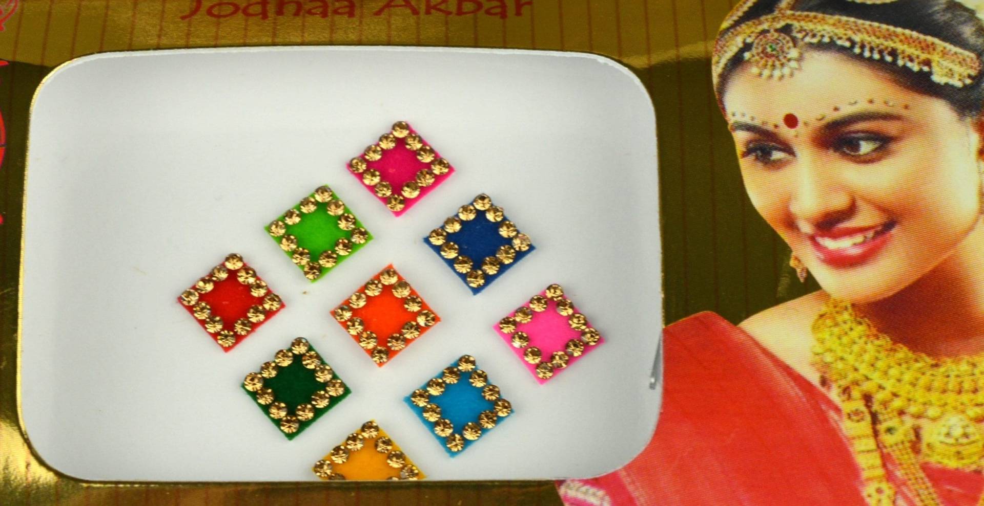 Multi Color Square Goldener Stein Bindis, Hochzeit Gesichts Bollywood Selbstklebende Aufkleber, Weihnachtsgeschenk von FeminaDeals