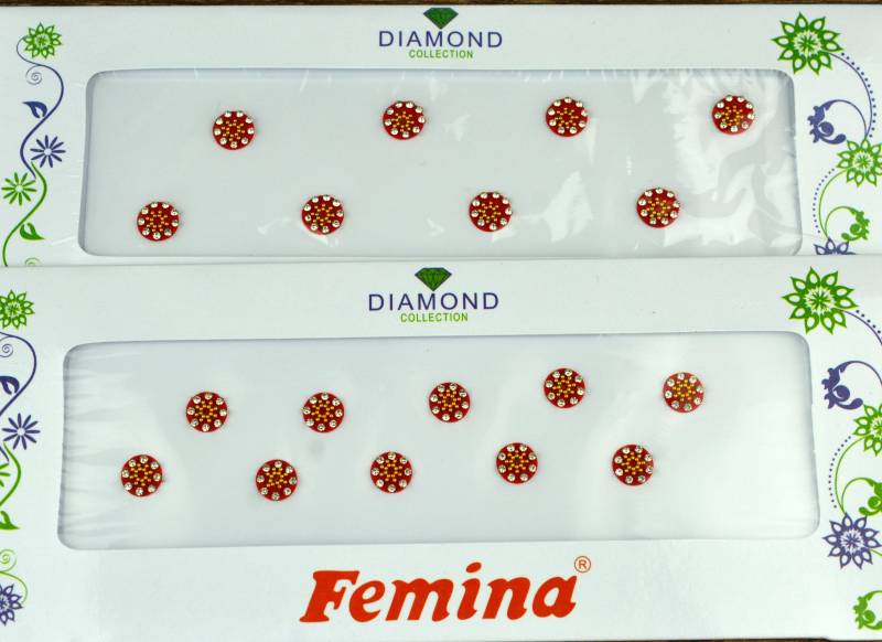 Premium-Rote Farbe, Runde Gold-Bindis, Kumkum-Bindis, Braut-Bindis, Gesichtsaufkleber, Bollywood-Bindis, Selbstklebende Aufkleber, Weihnachtsgeschenk von FeminaDeals