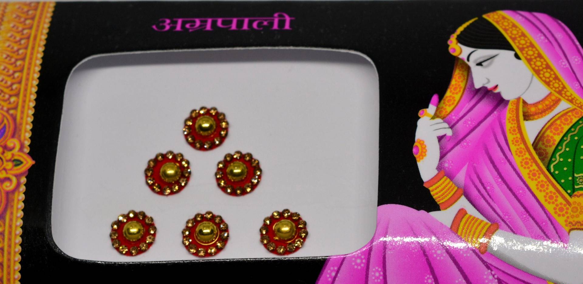 Rote Farbe Runde Goldene Bindis, Art-Deco-Bindis, Hochzeits-Bindis, Gesichts-Bindis, Bollywood-Bindis, Selbstklebende Aufkleber, Weihnachtsgeschenk von FeminaDeals