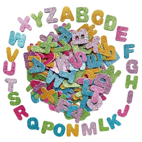 Femnow 150 Stück Buchstaben Aufkleber kinder, Glitzersticker, Glitzer Sticker, Glitzer Aufkleber, Selbstklebend, Moosgummi Glitzer, sticker für kinder, Wand Dekoration, Basteln, Fertigkeit Dekoration von Femnow