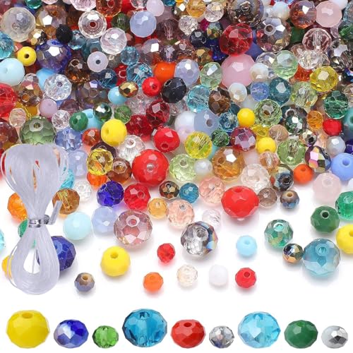 Femnow 300 Stück Perlen zum Auffädeln, Glasperlen zum Auffädeln, Mehrfarbig Perlen, 4 6 8mm Glitzerperlen Kristallperlen, Facettierte Glasperlen, Bastelperlen für Basteln, Jewellery Making von Femnow