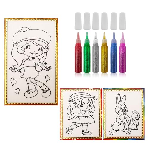 Femnow Glitzerstifte, Glitzerkleber für kinder, Glitter Glue, Glitzerstifte Kinder ab 4, Glitzer Kleber Stifte, Glitzer zum Basteln, 6 Stifte mit 3 Musterrahmen, DIY Kunst Handwerks Glitzerstifte von Femnow