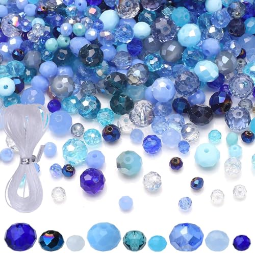 Femnow Perlen zum Auffädeln, Glasperlen zum Auffädeln, Blaue Perlen Blau, 4 6 8mm Glitzerperlen Kristallperlen, Facettierte Glasperlen, Bastelperlen für Basteln, Jewellery Making und Armbänder von Femnow