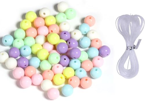 Femnow Silikonperlen Perlen zum Auffädeln ca.120pcs Große Perlen Pastell, Acrylperlen für armbänder pastell, DIY halsketten armband, Kinderschmuck selber machen, mit elastischem Seil (8mm) von Femnow